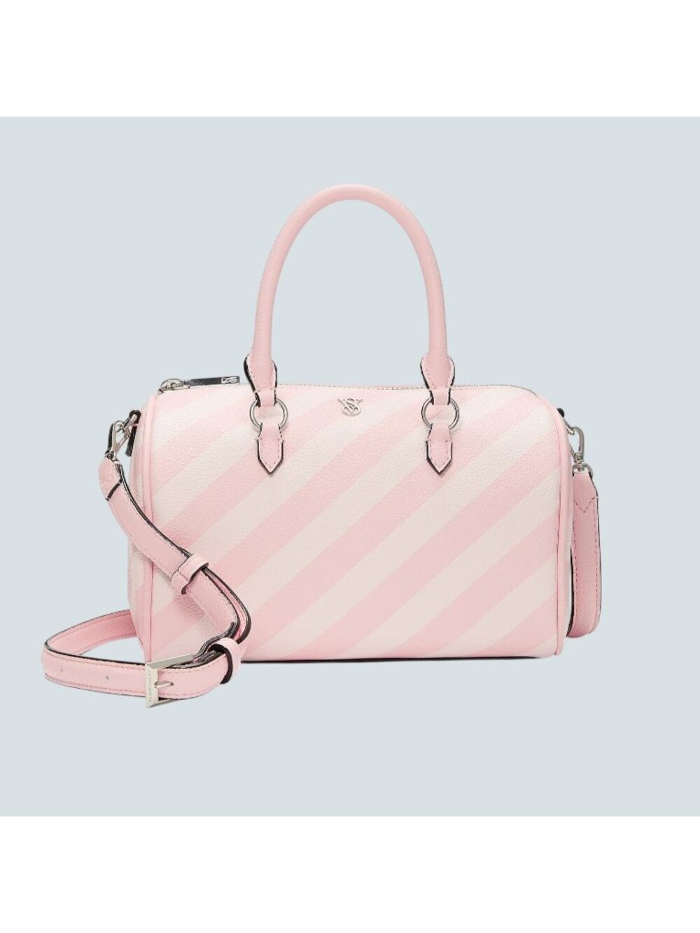 Victorias Secret Pink & White Striped Mini Duffle Crossbody Bag With Adjustable